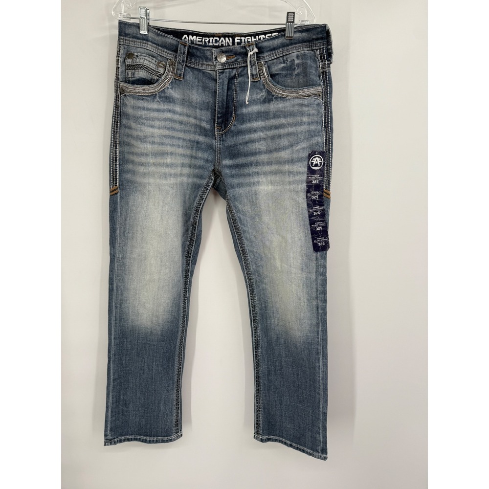 American Fighter Men Denim Jeans Striker Relaxed Straight Embroidered NWT Sz 32